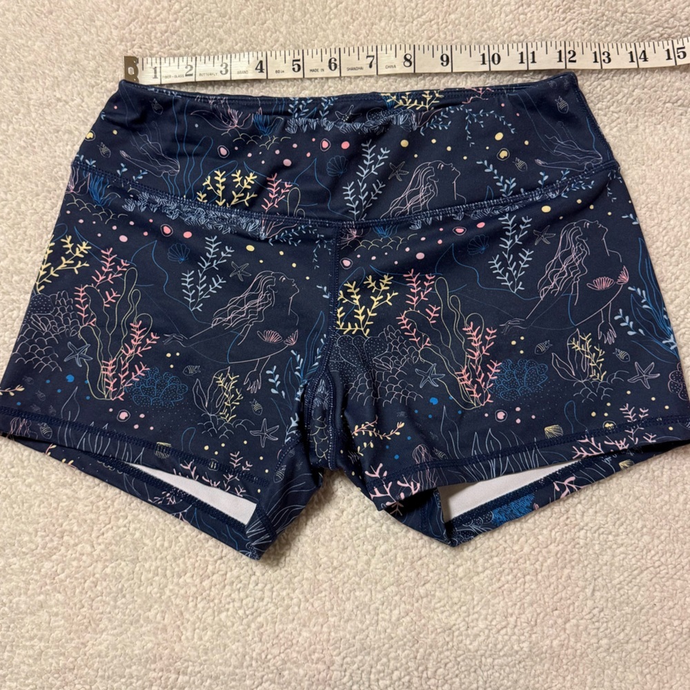 Born Primitive Athletic Booty Shorts Mermaid Marine Ocean Print Workout Gym Blue - Picture 2 of 8